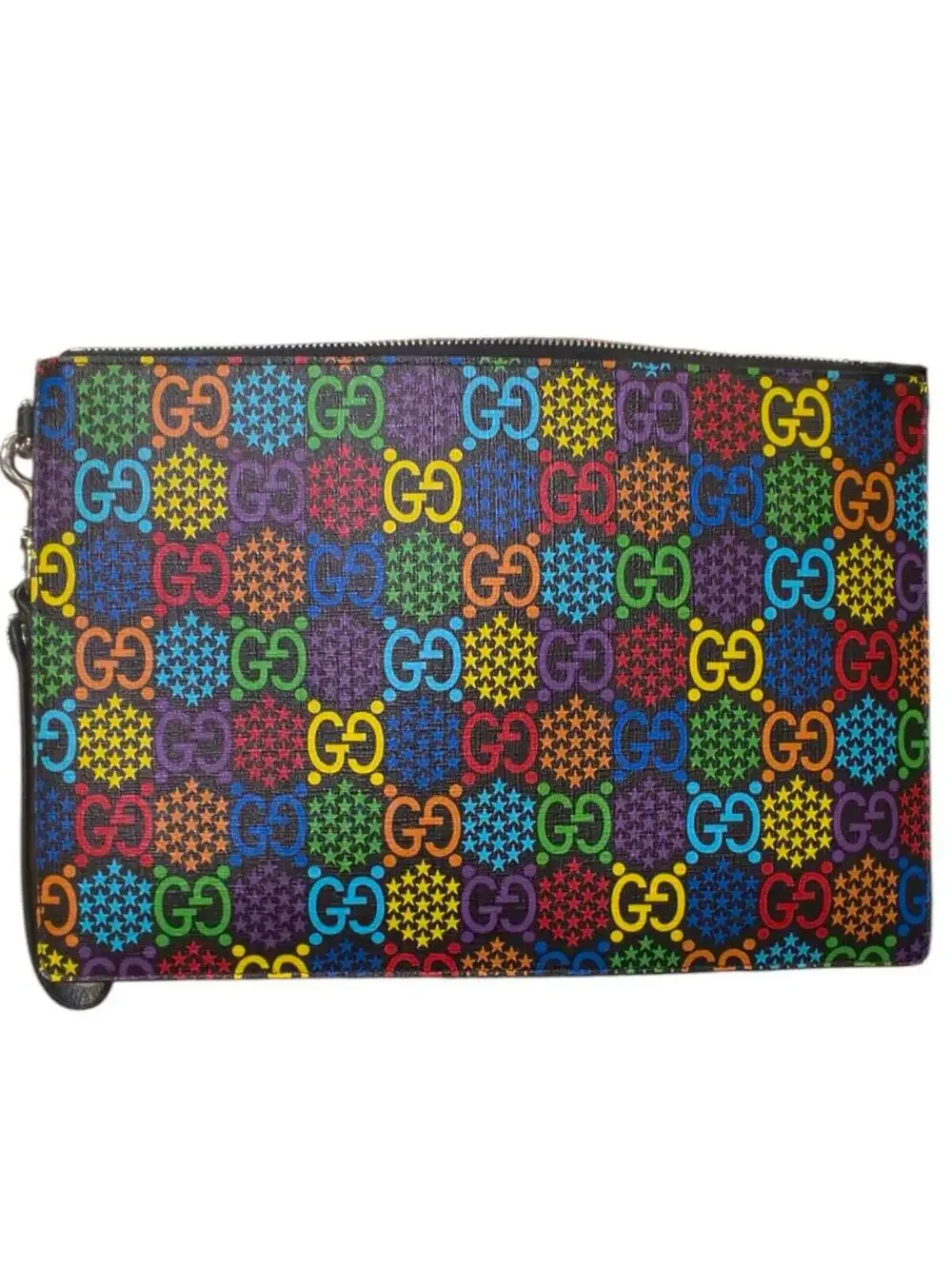 Gucci GG Psychedelic Zip Wristlet Pouch Black Multicolor